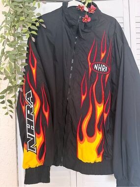 NHRA Men's Black Flame embroidered Track Jacket drag racing motorcycle Harley xl